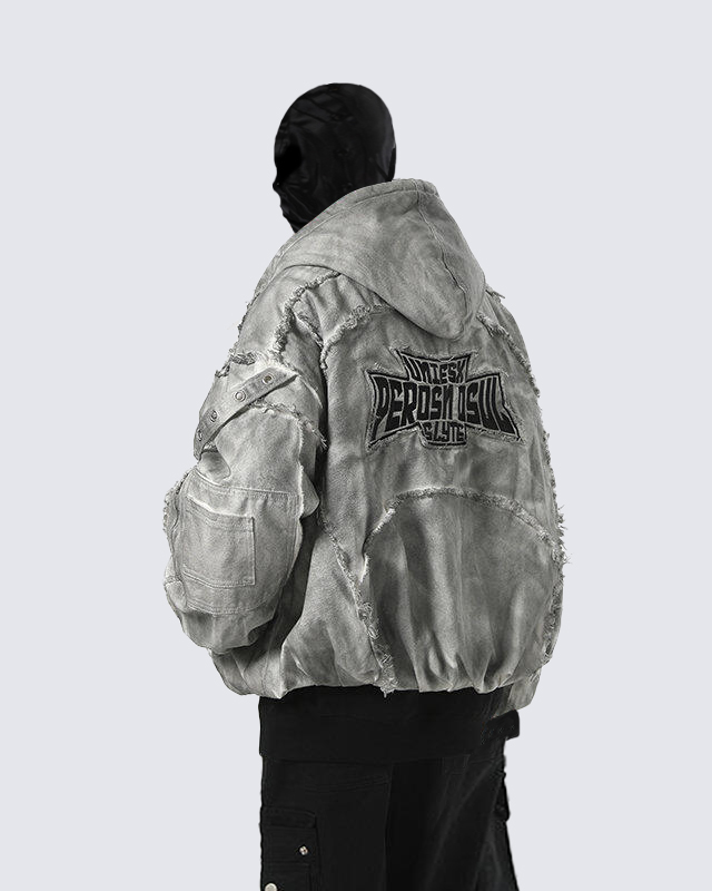 Distressed Embroidered Hooded Jacket