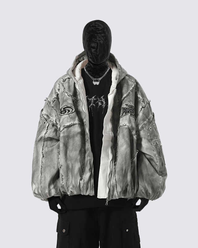 Distressed Embroidered Hooded Jacket