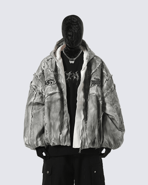 Distressed Embroidered Hooded Jacket