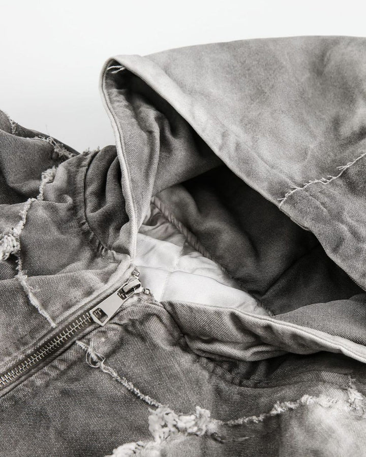 Distressed Embroidered Hooded Jacket