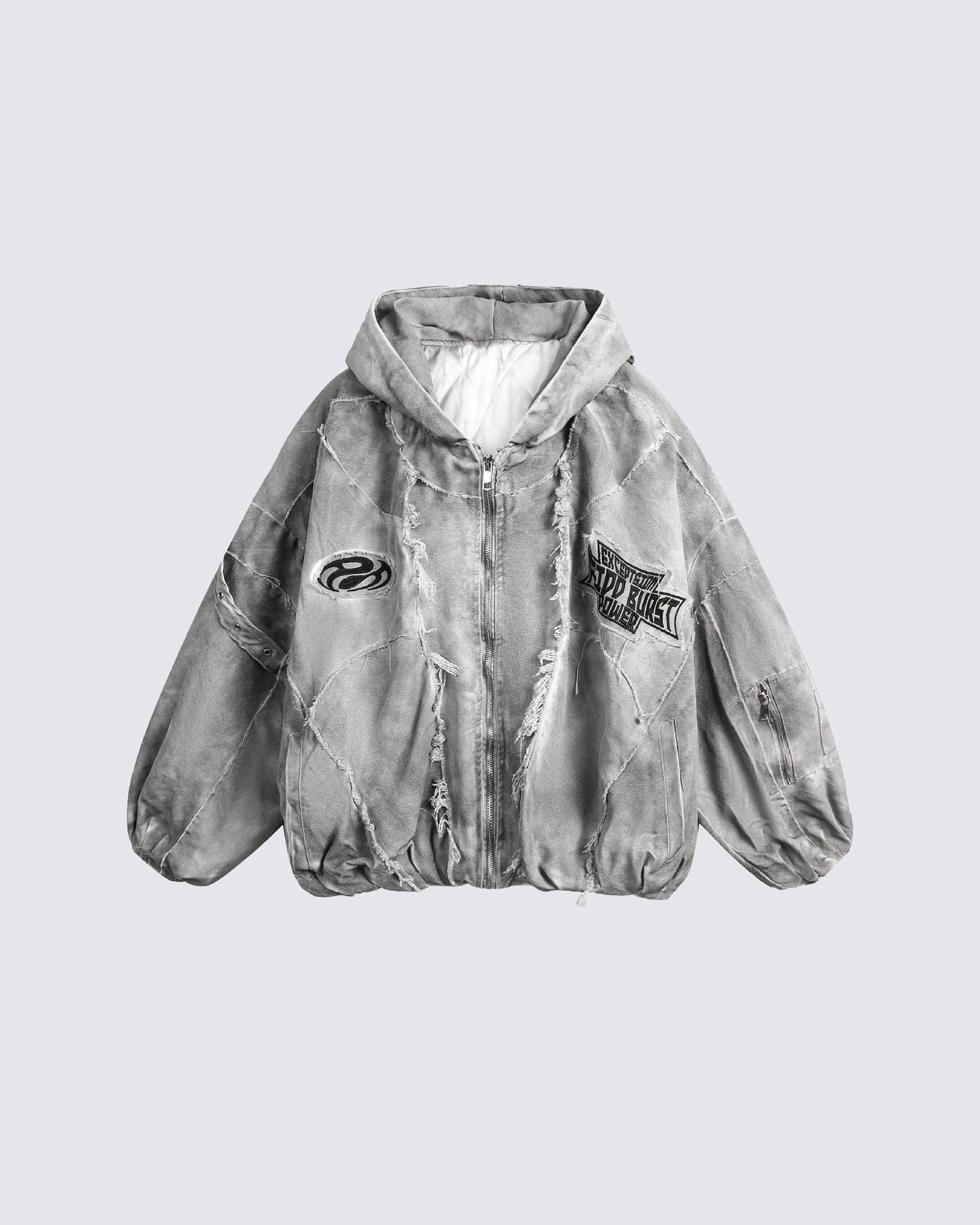 Distressed Embroidered Hooded Jacket